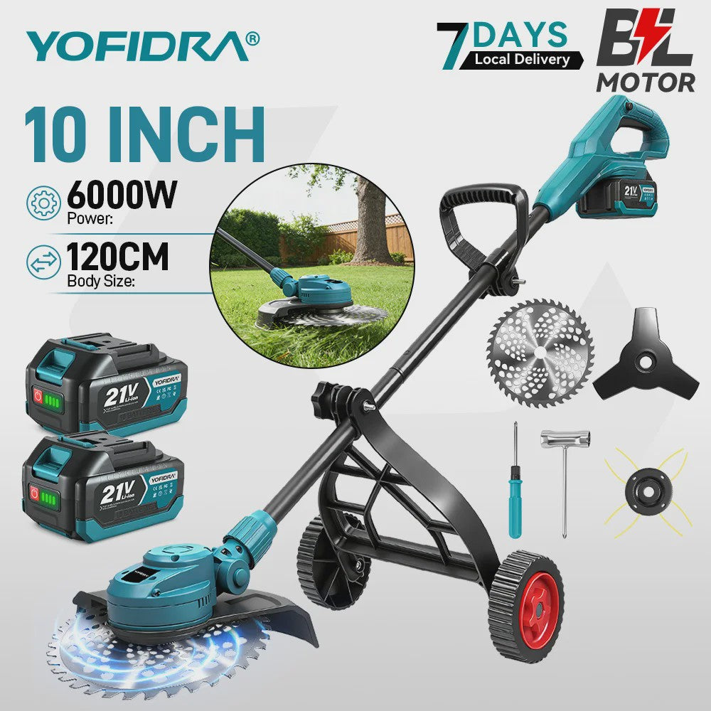 YOFIDRA 10-Inch Elektrische Grasmaaier - Krachtige 6000W Borstelloze Motor & Opvouwbaar Ontwerp
