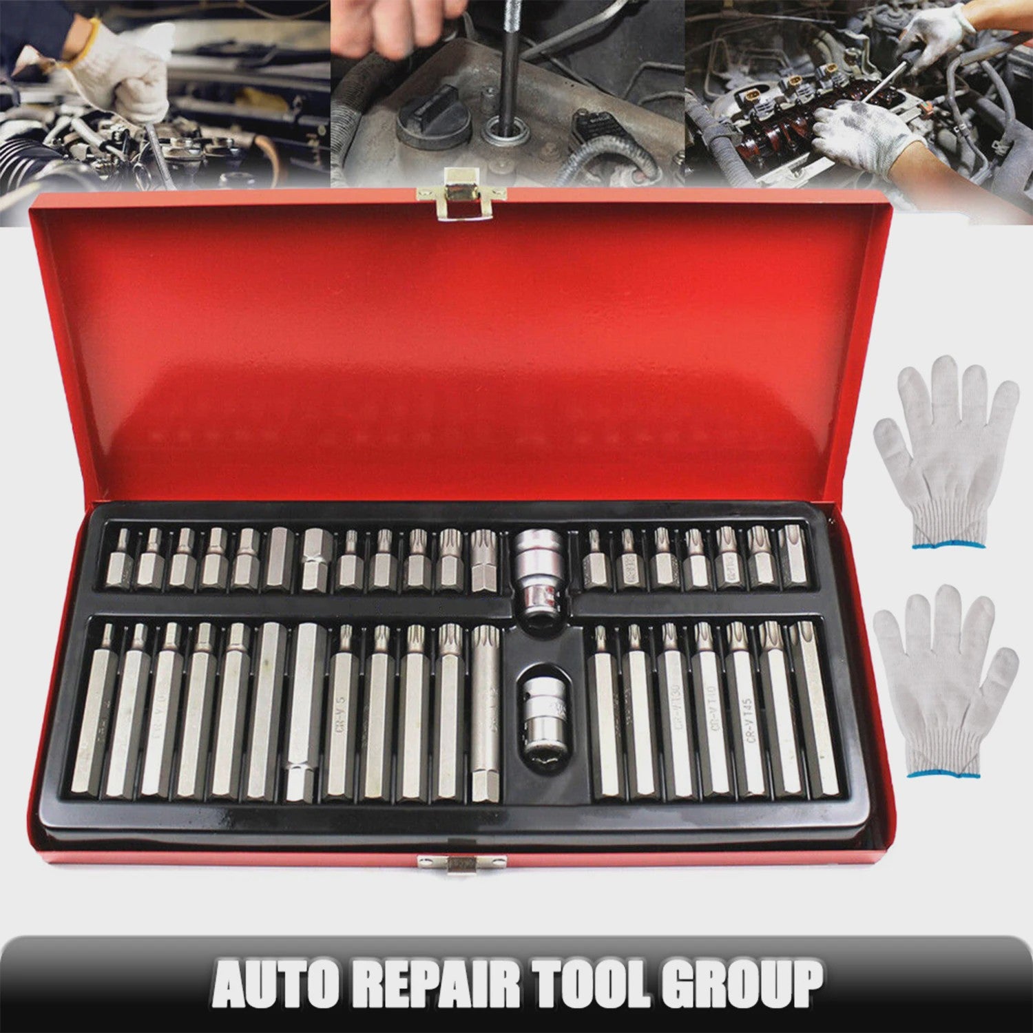 40-delige Torx Hex Spline Bit Socket Set met Werkhandschoenen en Opbergkoffer