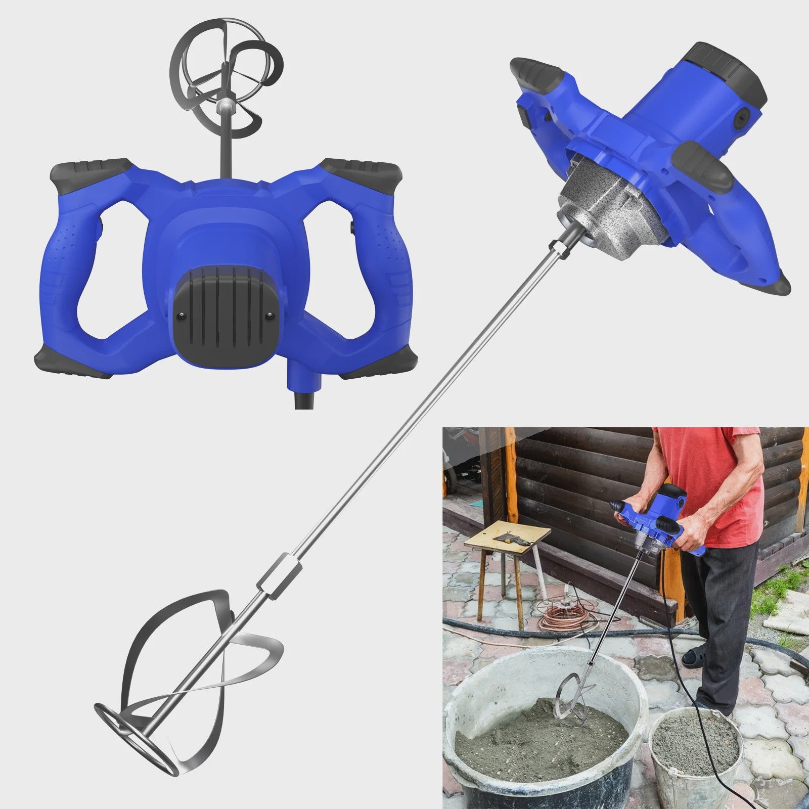 Krachtige Elektrische Betonmixer - 2600W, 6 Snelheden, Verstelbare Verf- en Pleistermixer