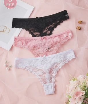 3-Pack Dames Strings van Kant en Mesh - Sexy Transparant Ondergoed