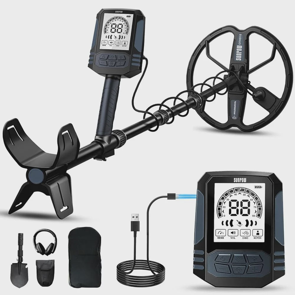 SUNPOW Professionele Metaaldetector voor Volwassenen - Waterdicht, Oplaadbaar & LCD Display