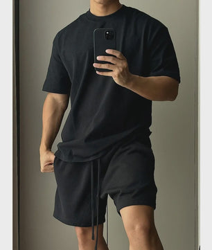 Heren Katoenen Set: Trendy T-shirt met Korte Mouwen en Shorts