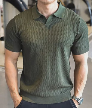 Herentrui Polo Zomer Ice Silk Gebreid Slim Fit Kort Rits