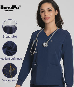 Dames Scrubtop Lange Mouw - Zacht, Waterdicht & Antibacterieel Medisch Uniform