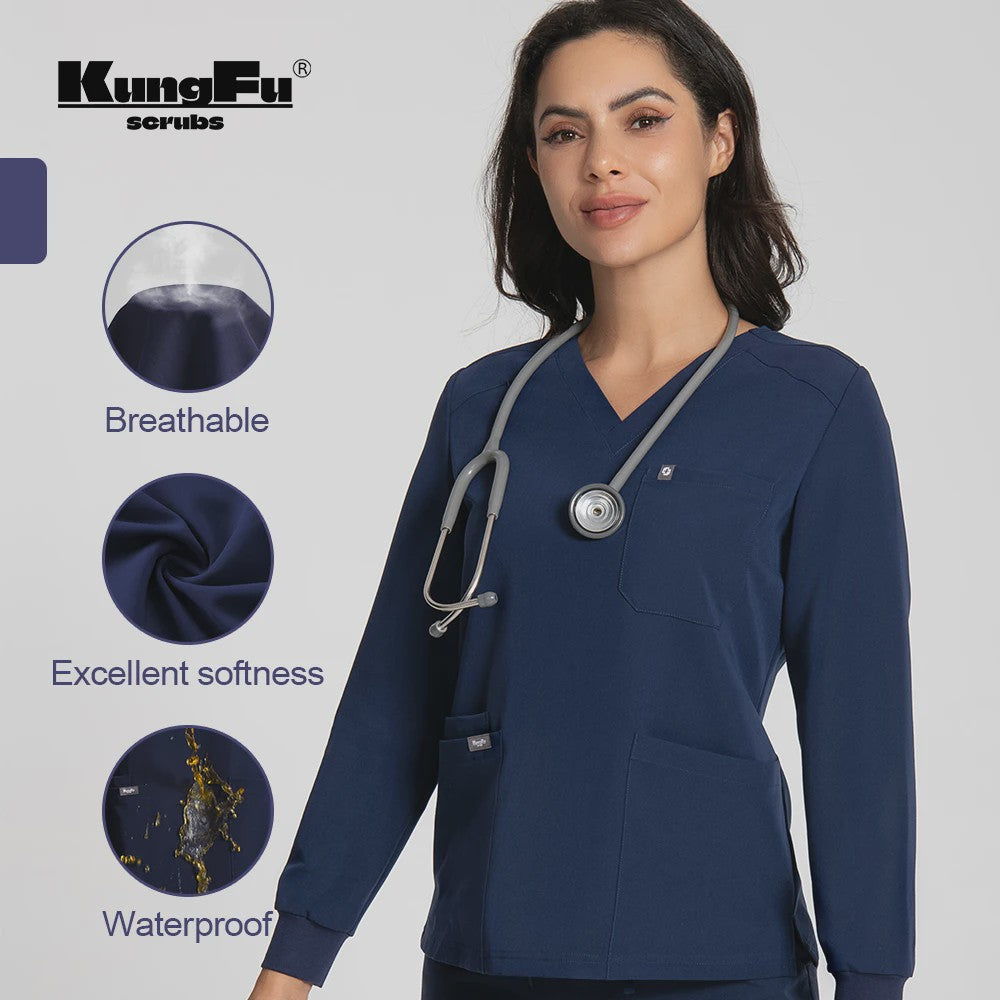 Dames Scrubtop Lange Mouw - Zacht, Waterdicht & Antibacterieel Medisch Uniform