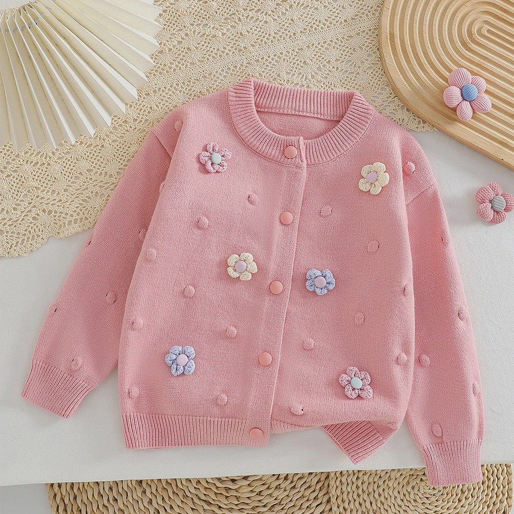 Zachte Gebreide Vestjes voor Meisjes (2-8 jaar) met Kleurrijke Bloemen - Perfect voor Herfst & Winter