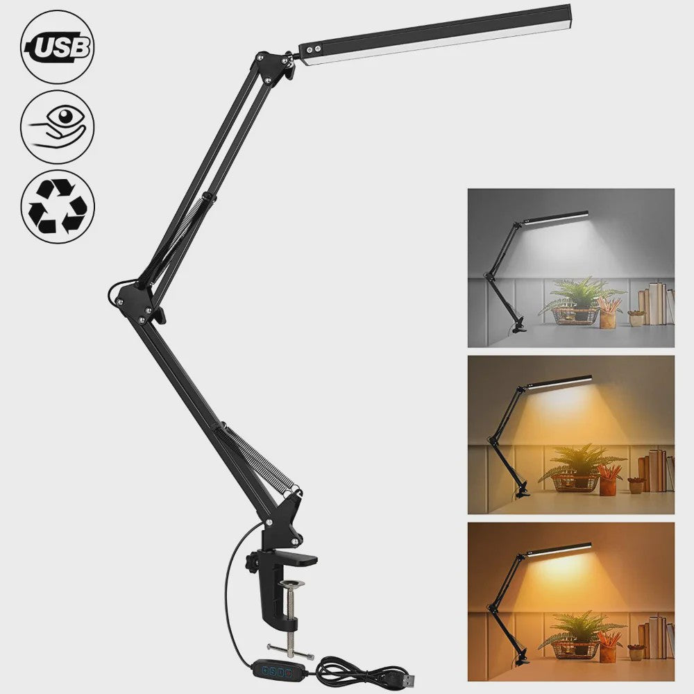 Verstelbare LED Bureaulamp met Klemvoet - 3 Kleurmodi & 10 Helderheidsniveaus