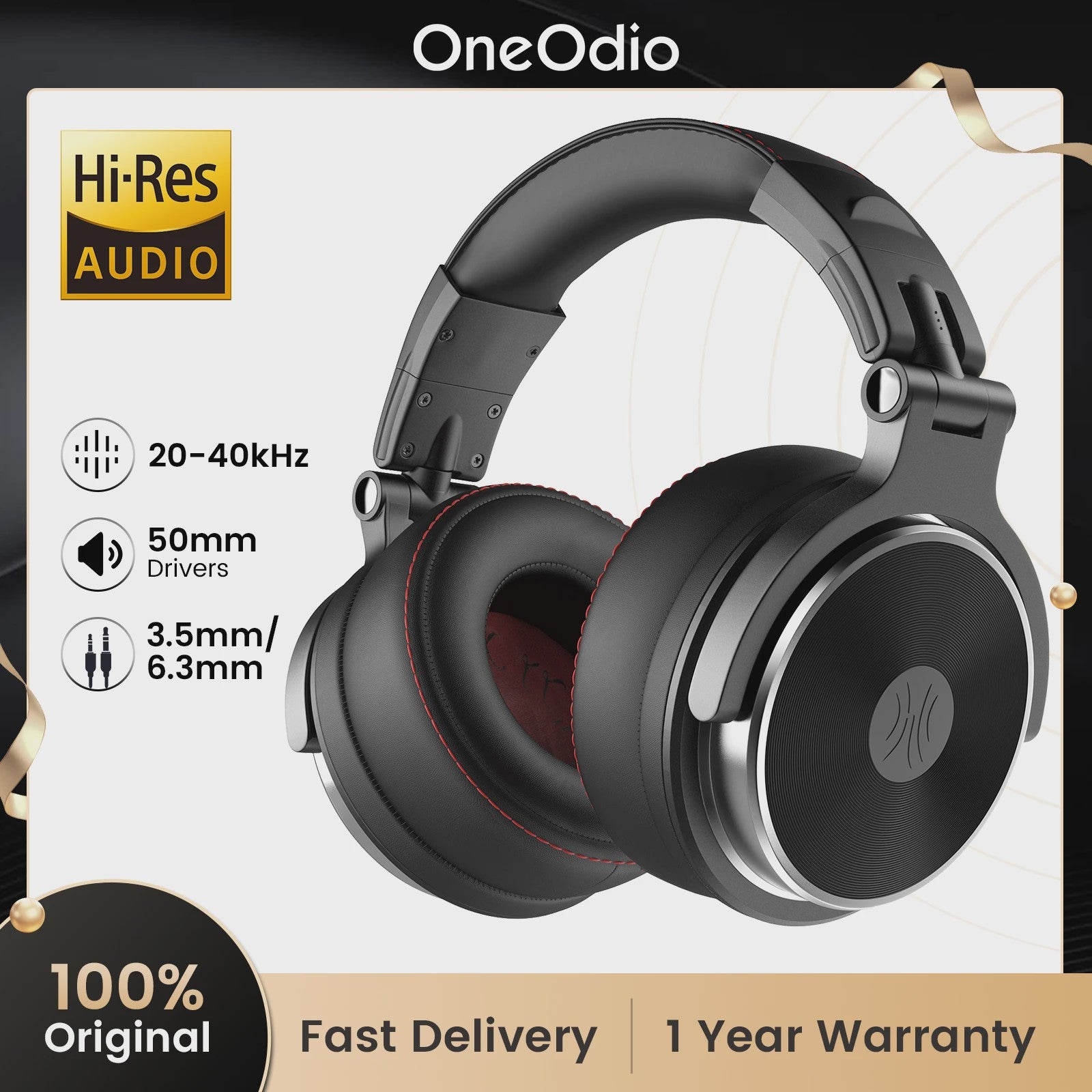 OneOdio Studio DJ Koptelefoon - Over-Ear, Hi-Res Audio, Ingebouwde Microfoon, 3.5mm/6.35mm