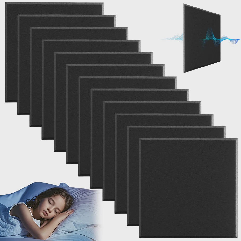 12x Akoestische Panelen Zelfklevend - Geluidsisolerend & Geluidsabsorberend - 30x30x0.9cm - Zwart