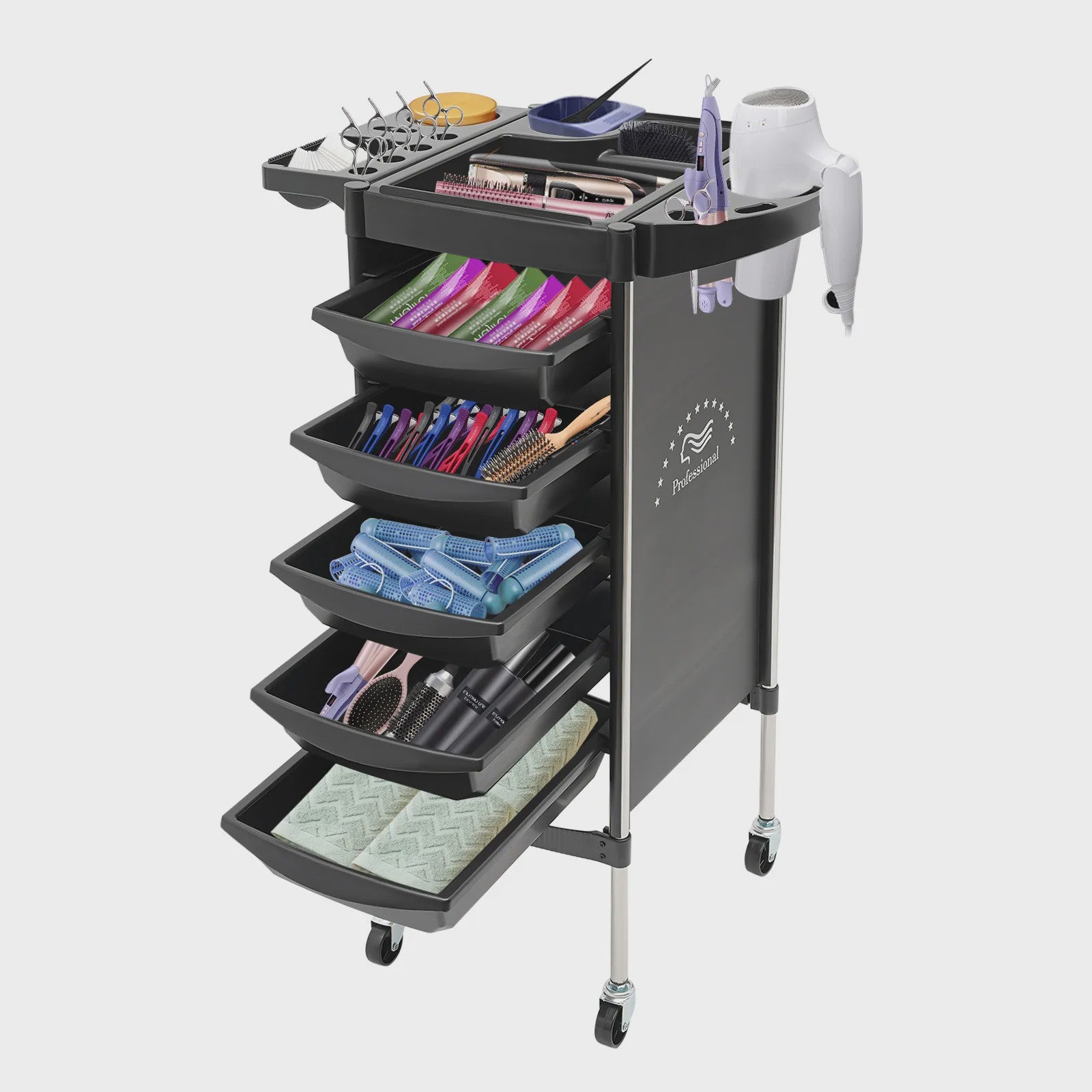 6-Laags Salon Trolley met Wielen - Ideaal voor Kappers, Schoonheidssalons & Dierenwinkels