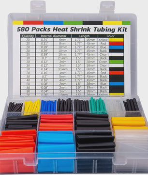 580 Stuks Krimpkous Set - 6 Kleuren, 11 Maten - Hittebestendig en Waterdicht