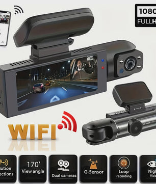 1080P Dual Dashcam: Voor en Binnen, Nachtzicht & WiFi