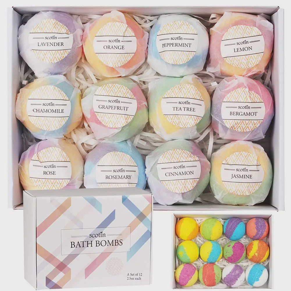 Luxe Set van 12 Handgemaakte Bath Bombs - Natuurlijk, Ontspannend & Cadeau-idee