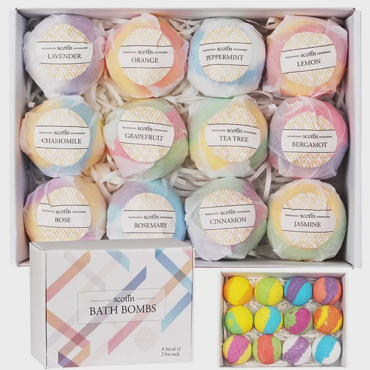 Luxe Set van 12 Handgemaakte Bath Bombs - Natuurlijk, Ontspannend & Cadeau-idee