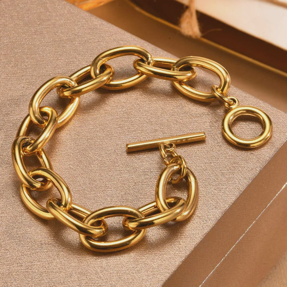 Gouden Chunky Schakelarmband met OT Sluiting - Roestvrij Staal, Aanslagvrij