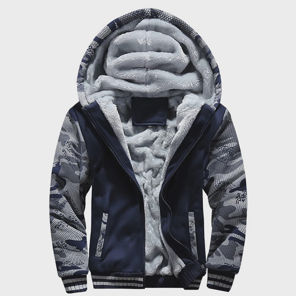 Warme Heren Winterjas met Camouflageprint en Fleece Voering - Casual Hooded Jacket