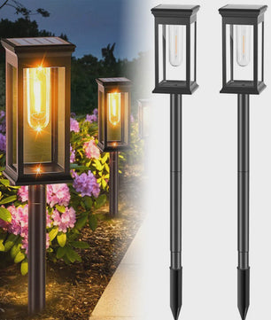 2-Pack Tuinverlichting op Zonne-energie - Waterdichte Buitenlampen met Decoratieve Filament LED