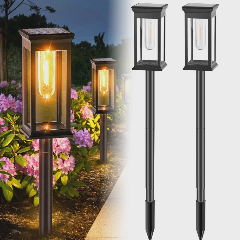 2-Pack Tuinverlichting op Zonne-energie - Waterdichte Buitenlampen met Decoratieve Filament LED