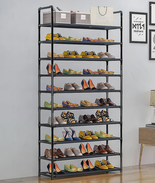 10-laags Schoenenrek - 100x30x176cm - Metalen Frame & Vliesstof - Organisatie voor Hal & Slaapkamer