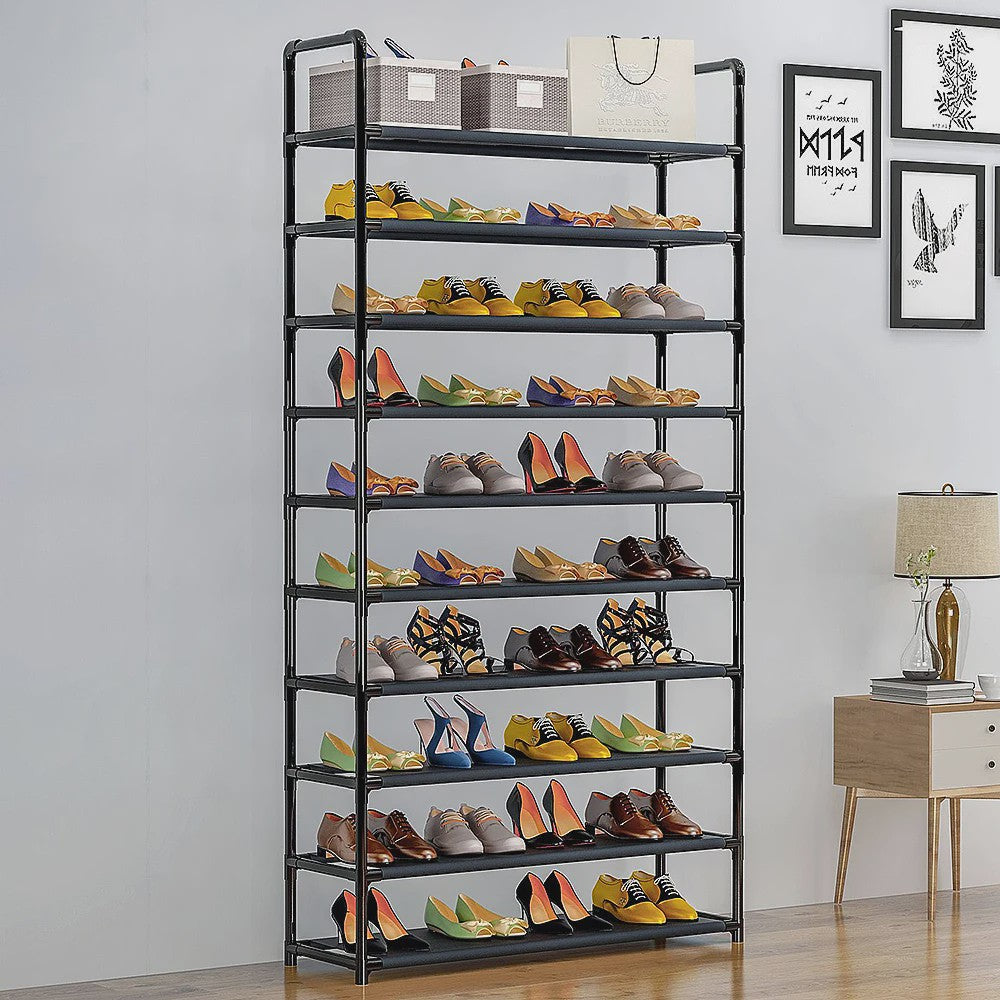 10-laags Schoenenrek - 100x30x176cm - Metalen Frame & Vliesstof - Organisatie voor Hal & Slaapkamer