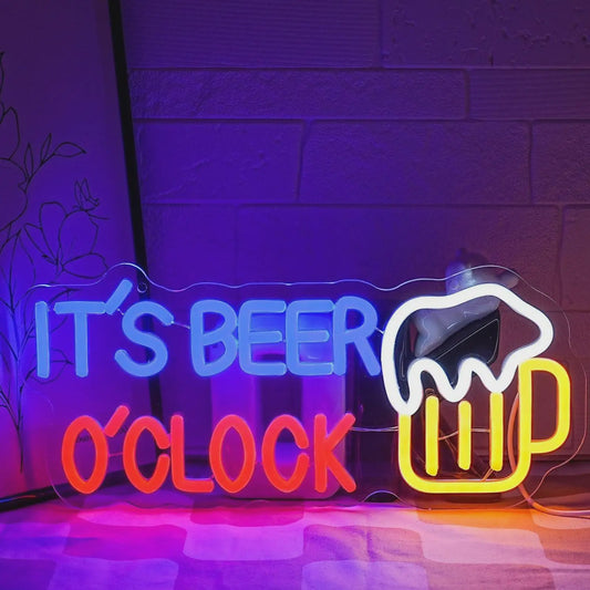LED Neon Sfeerlicht 'It's Beer O'Clock' - Bar, Garage & Man Cave Decoratie