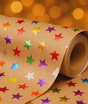 Luxe Cadeaupapier met Goudkleurige Sterren - 43x300 cm