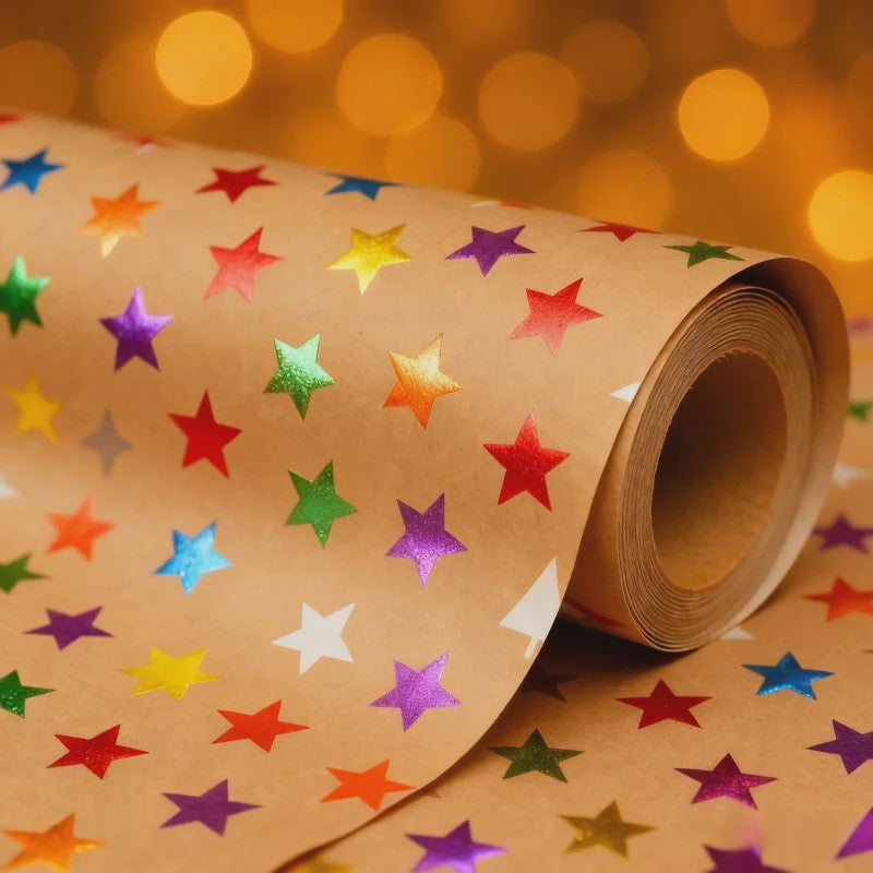 Luxe Cadeaupapier met Goudkleurige Sterren - 43x300 cm