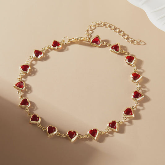 Vintage Boho Ankelbandje met Hartjes & Kristallen - Kleurrijk Zomer Sieraden voor Dames