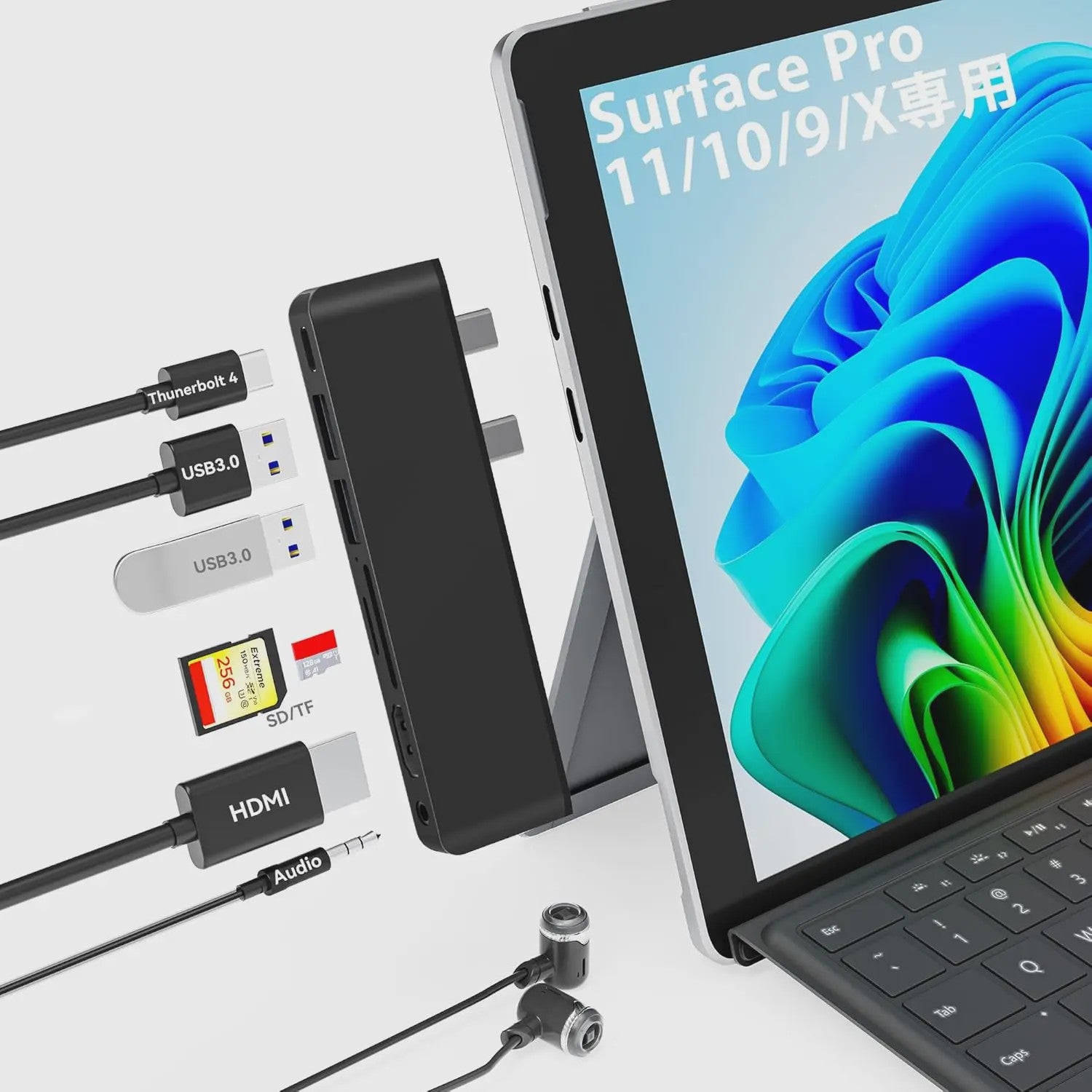 7-in-1 USB-C Docking Station voor Surface Pro 9/10/11/X met 4K HDMI, 100W PD & SD/TF Kaartlezer