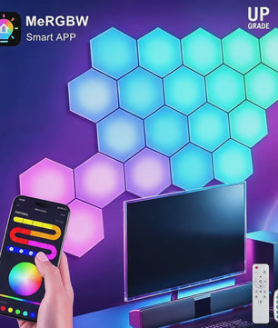 Slimme Hexagon LED Wandlampen met App & Muziek Sync - RGB Kleuren, DIY Ontwerp