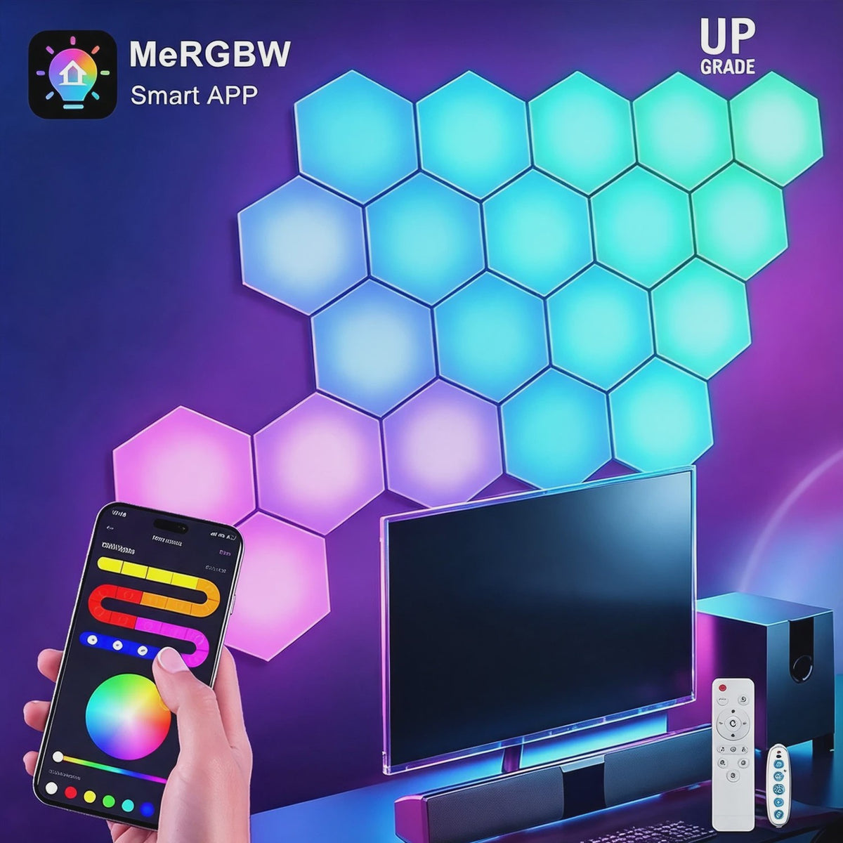 Slimme Hexagon LED Wandlampen met App & Muziek Sync - RGB Kleuren, DIY Ontwerp