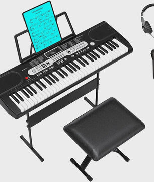 61-Toetsen Beginners Digitale Piano Keyboard Set met Microfoon, Koptelefoon, Standaard en Kruk