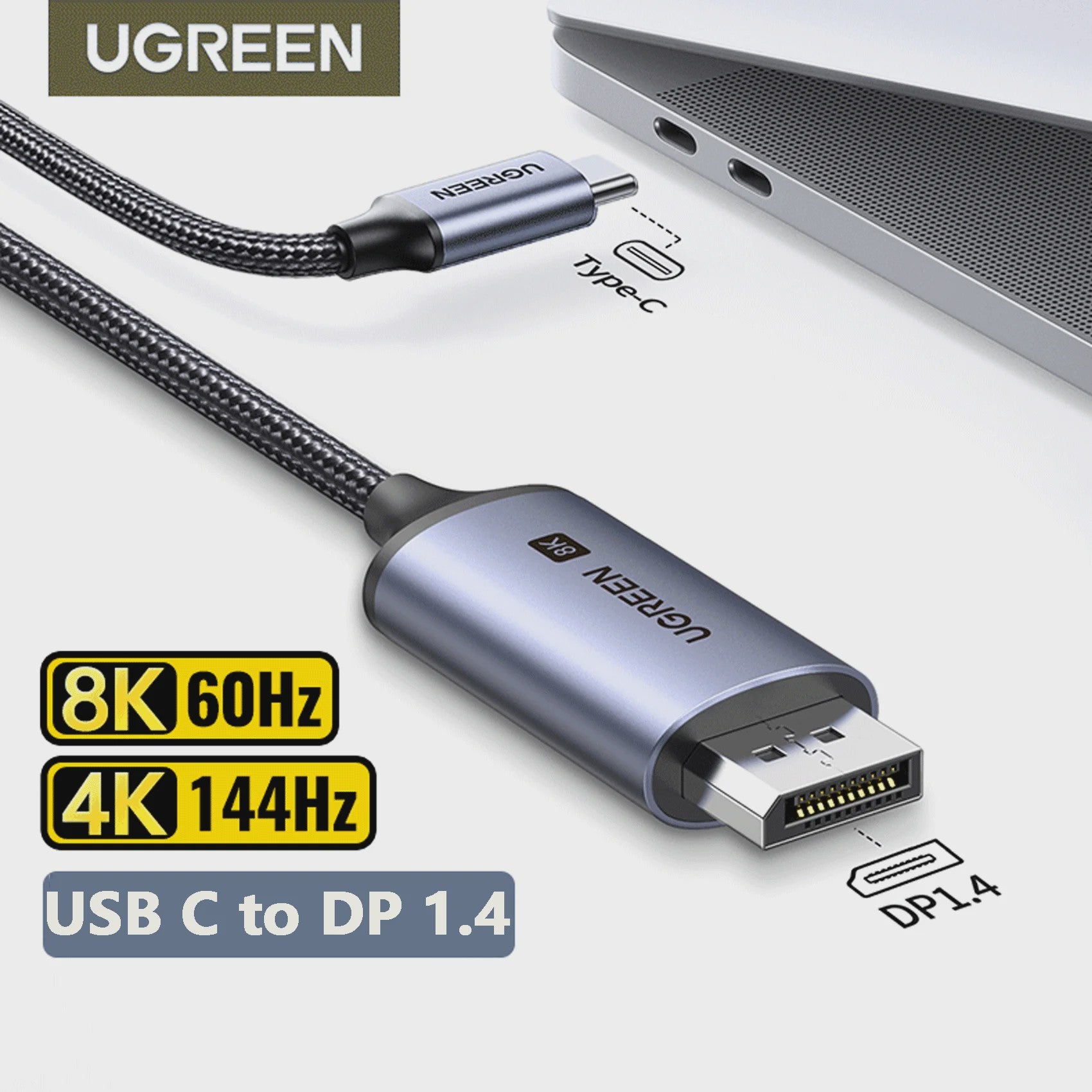 UGREEN USB-C naar DisplayPort 1.4 Kabel - 8K@60Hz, Thunderbolt 3/4 Compatibel voor MacBook Pro & iPad
