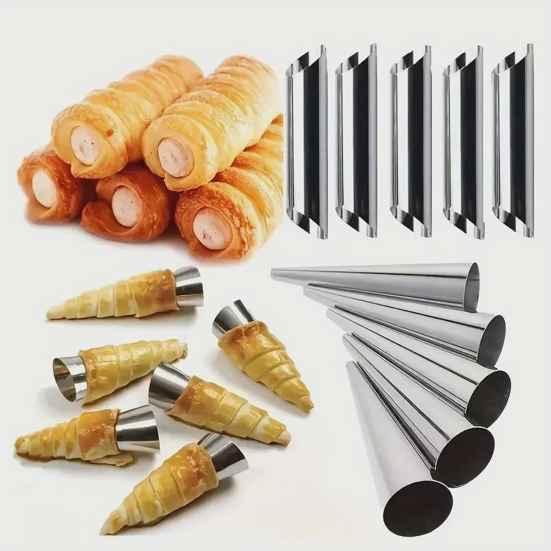 Set van 5 RVS Gebak Hoorns - Voor Croissants, Gebak & Dessert