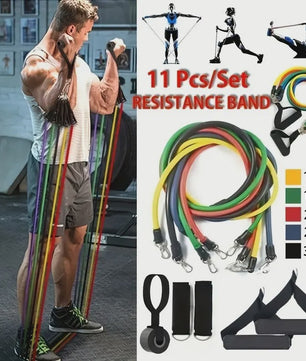 11-delige Weerstandsbanden Set met Handvatten, Enkelbanden en Deuranker - Draagbaar Fitness Materiaal