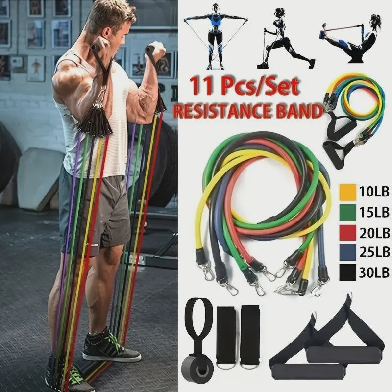 11-delige Weerstandsbanden Set met Handvatten, Enkelbanden en Deuranker - Draagbaar Fitness Materiaal