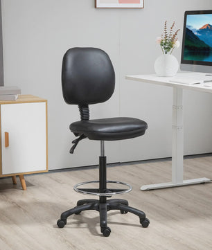 Zwarte Kruk met Wielen, In Hoogte Verstelbaar (69-91 cm), Verstelbare Rugleuning en Voetensteun