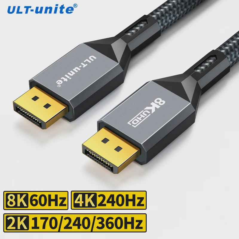 8K DisplayPort 1.4 Kabel - VESA Gecertificeerd voor Gaming, 8K60Hz, 4K240Hz, 2K360Hz