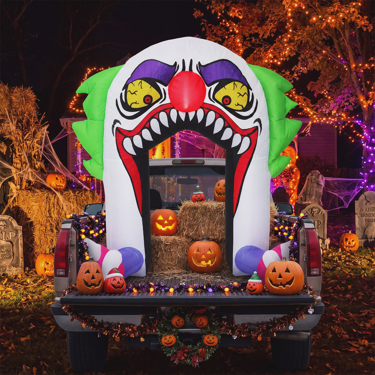 Opblaasbare Halloween Clown Poort 180cm met LED Verlichting - Tuindecoratie