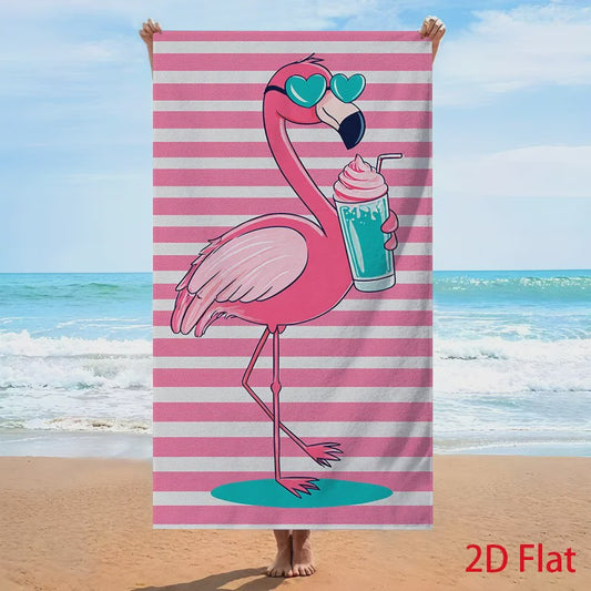 Flamingo Strandlaken - Sneldrogend Katoen met Roze Strepen