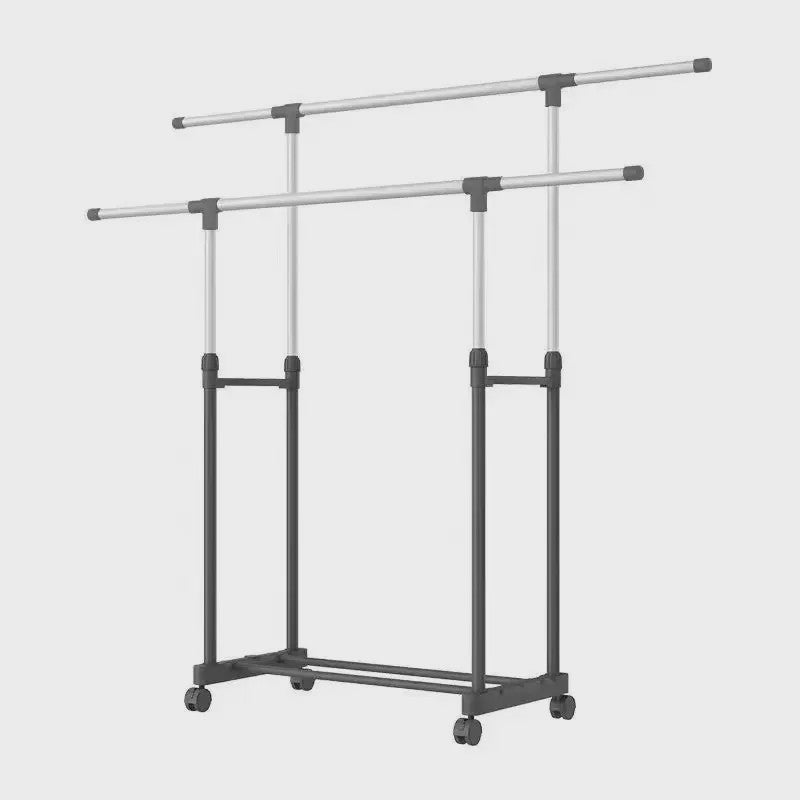 Verstelbare Kledingrek met 2 Hangen Rails en Wielen - 84-150 cm Breed