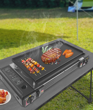 2-in-1 Camping Gasfornuis met Grillplaat - Compact & Draagbaar