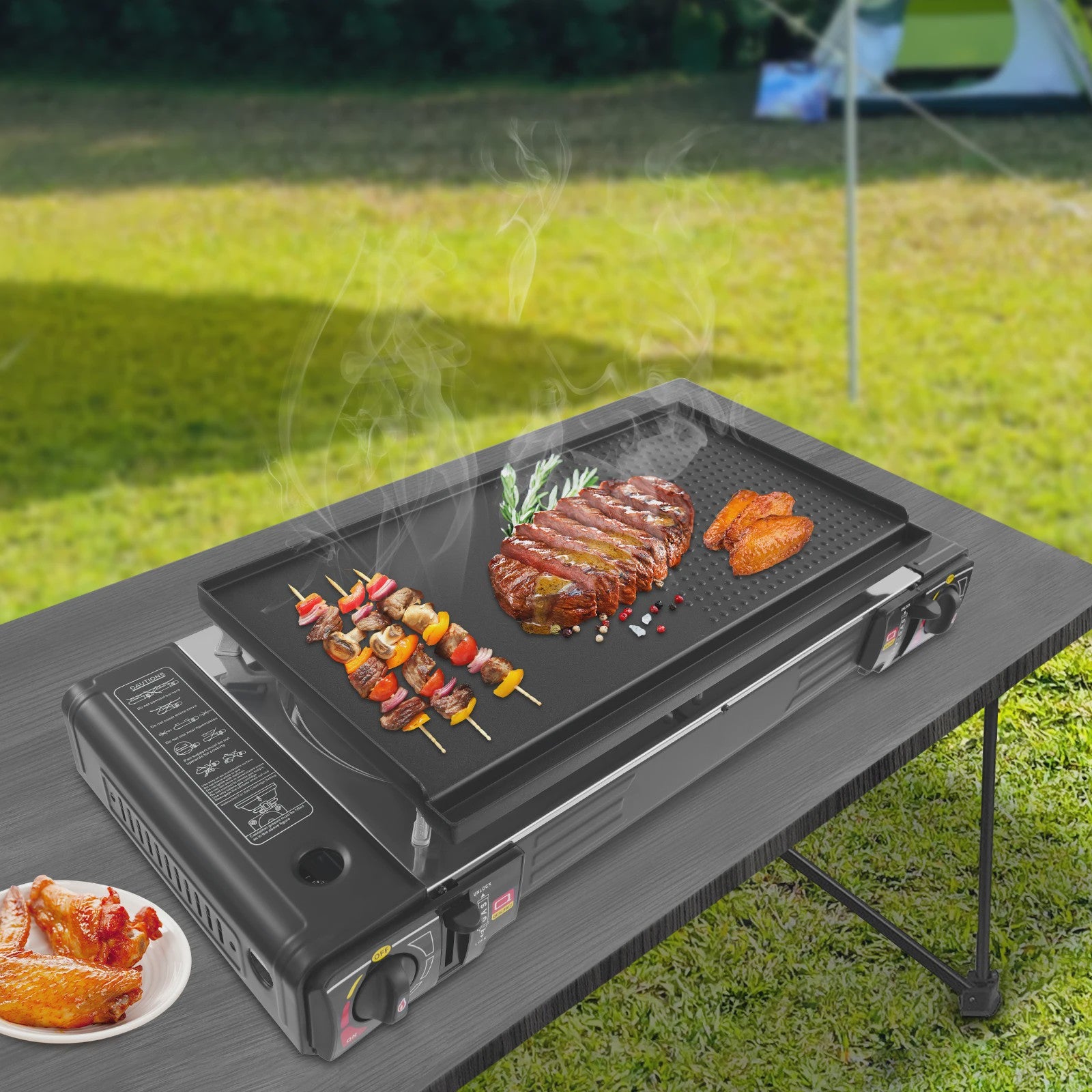 2-in-1 Camping Gasfornuis met Grillplaat - Compact & Draagbaar
