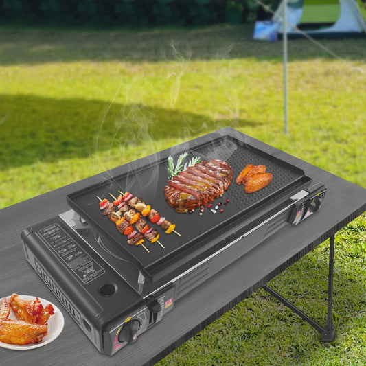 2-in-1 Camping Gasfornuis met Grillplaat - Compact & Draagbaar
