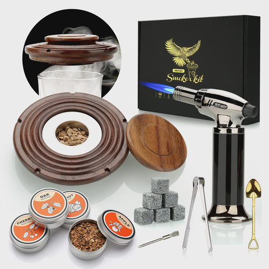 Cocktail Smoker Kit: Rook Aroma met Brandertje, Houtchips & Whiskey Stenen