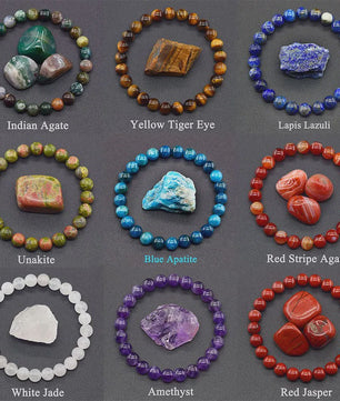 Natuurlijke Edelsteen Armband - Reiki, Blauwe Apatite, Lapis Lazuli, Amethist & Tijgeroog