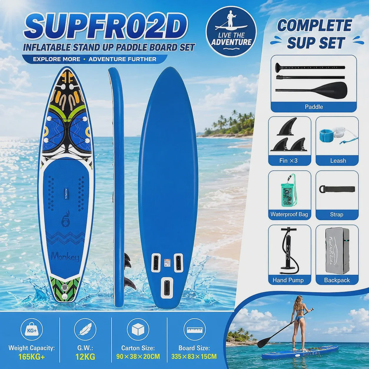 Opblaasbaar Stand Up Paddle Board (SUP) 335cm - Compleet met Peddel & Accessoires