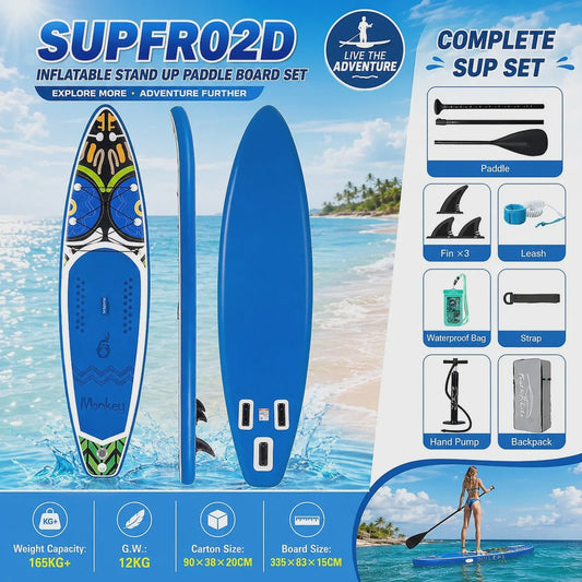 Opblaasbaar Stand Up Paddle Board (SUP) 335cm - Compleet met Peddel & Accessoires