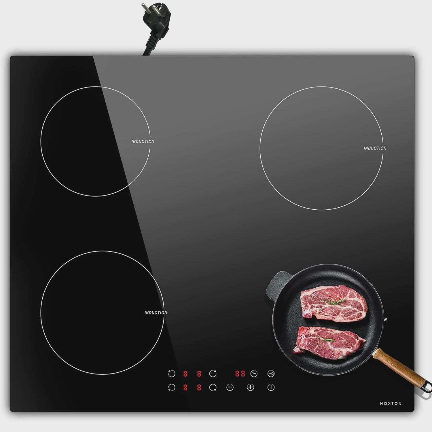 NOXTON 60cm Inbouw Inductie Kookplaat - 4 Zones, Touch Control, Veiligheidsslot & Timer - Zwart