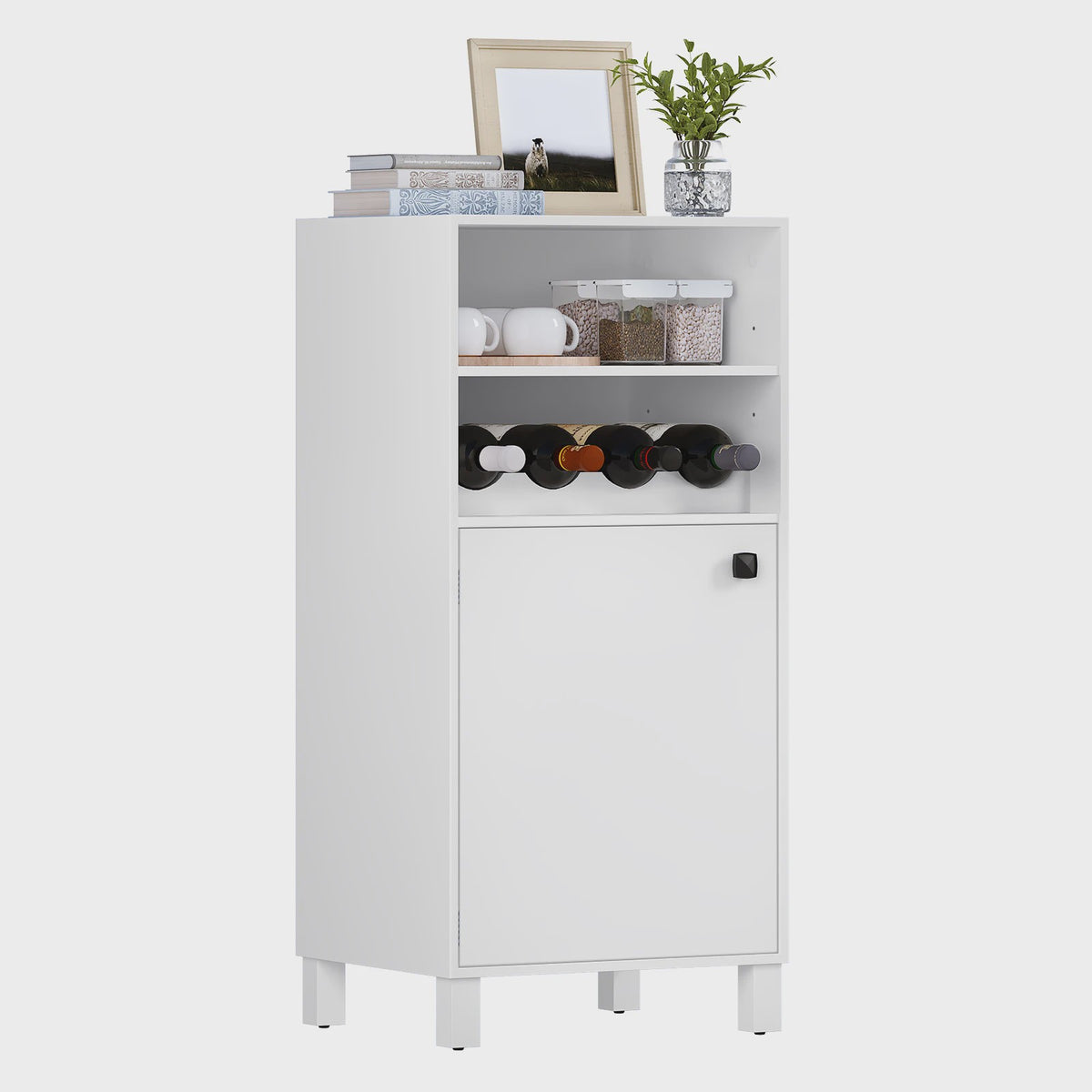 Witte Keukenkast met Wijnrek en Verstelbare Planken - 48x108x40cm